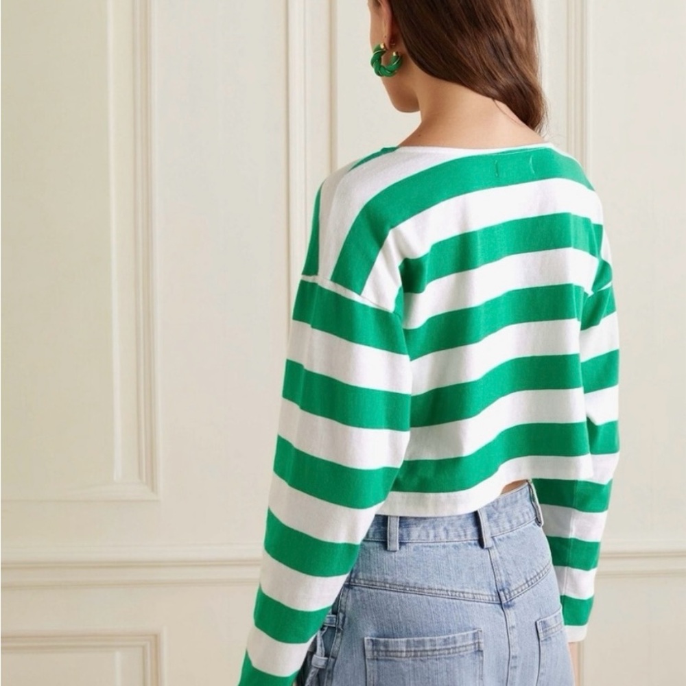 Suzi Kondi Psaras Green and White Striped Crop Top NWT!